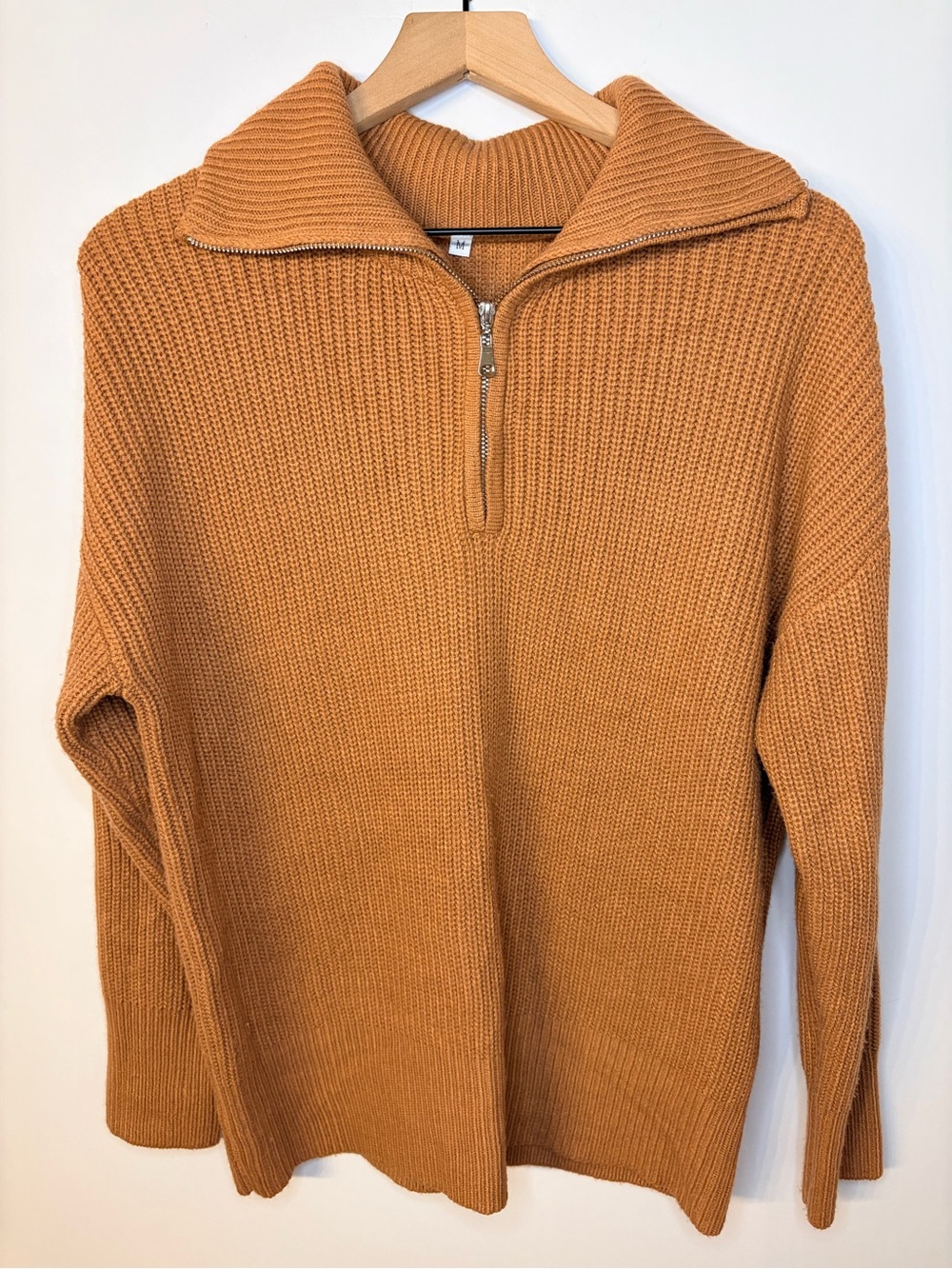Simlakey Women’s Caramel Brown 1/4 Zip Sweater, Size Medium - Picture 2 of 7